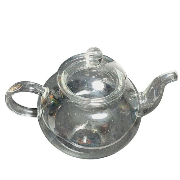 Delicate vintage Clear Glass Teapot and lid 4 Cup Capacity Spout Guard - Picture 3 of 7
